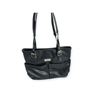 Relic black leather shoulder bag with two pockets on front